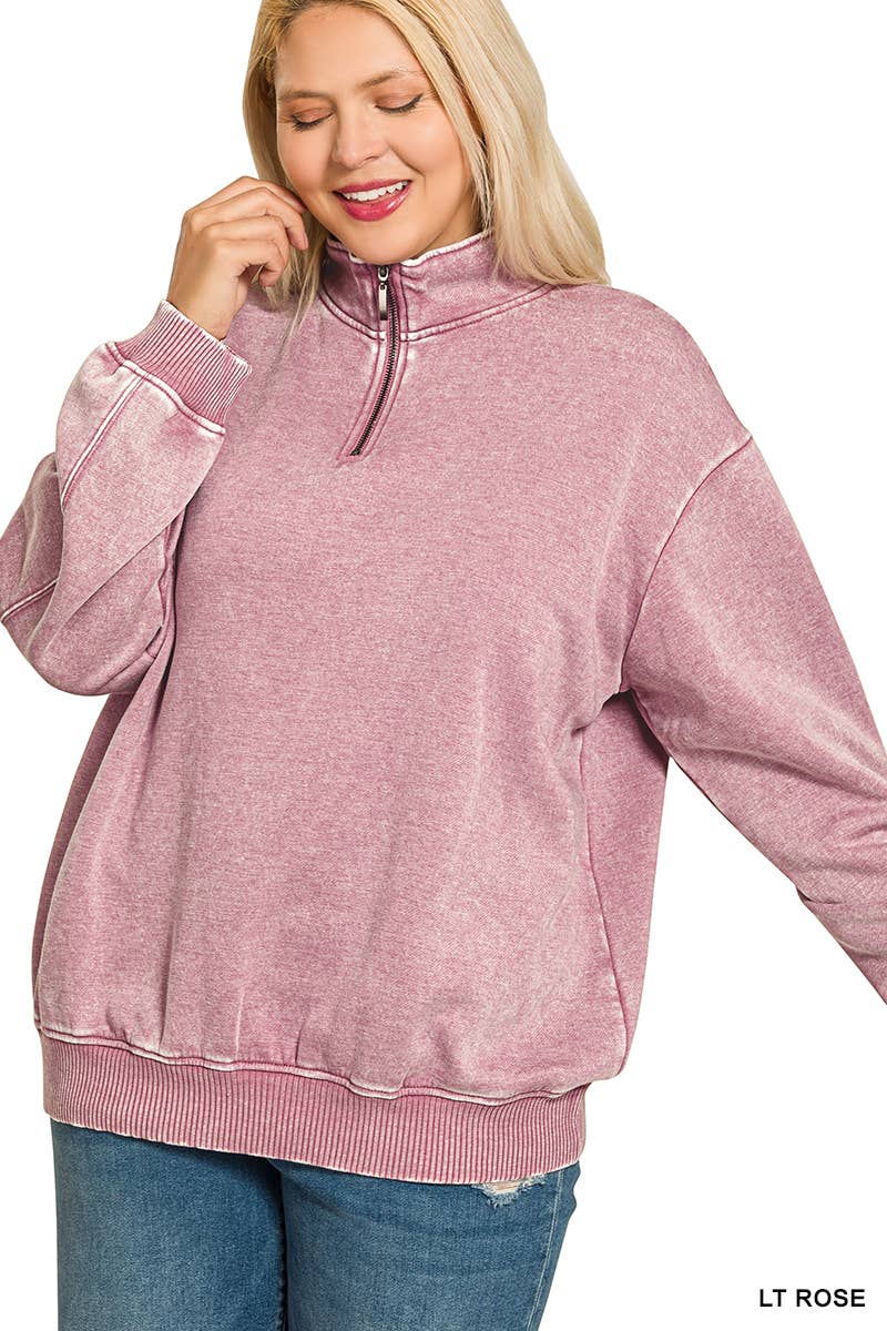 42POPS - ,.0810 Plus Acid Wash Fleece Half Zip Pullover SI-28130