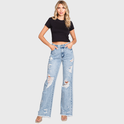 Petra153 - P865VXF-LT DESTROYED HIGH RISE RIGID VINTAGE FLARE JEANS