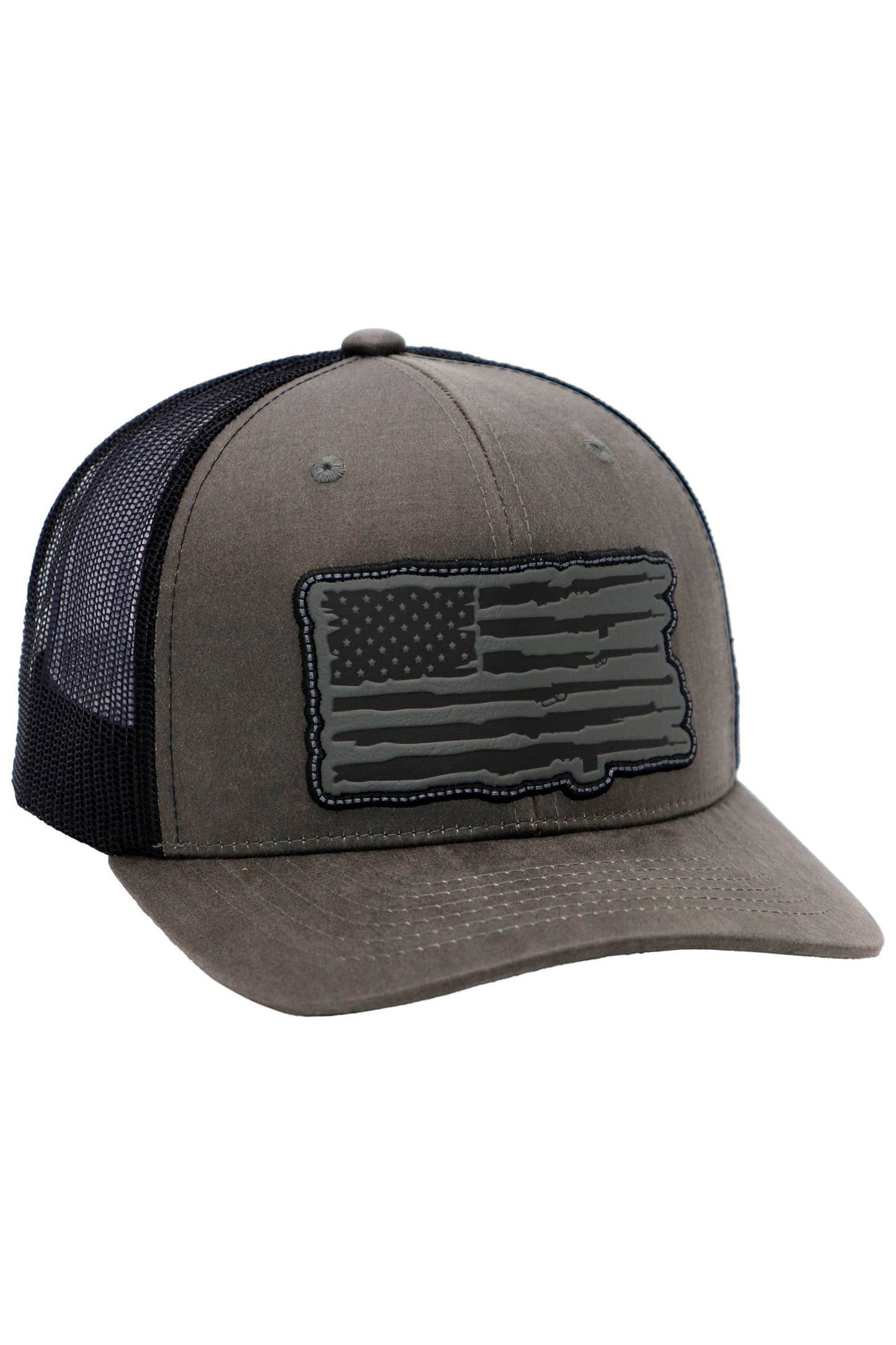 Cap Zone - Rifle American Flag Oiled Faux Leather Trucker Hat