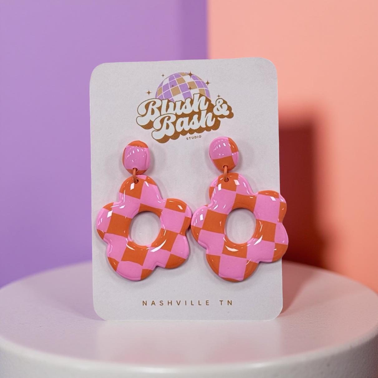 The Shimmer Shack Checkered Flower Earring