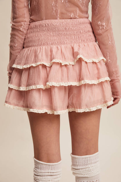 Listicle - Tiered Ruffle Lace Trim Skort LP0265
