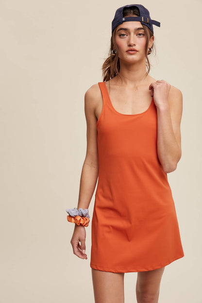 Listicle - Active Tank Mini Dress with Built-in Romper Lining
