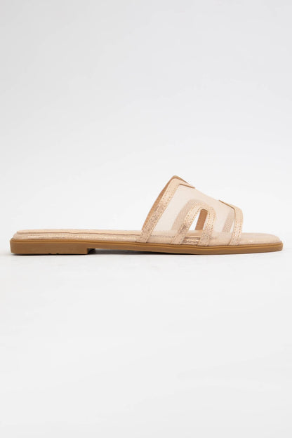 CCOCCI - BRITNEY Lace Mesh Sandals  H-Cutout Square Toe Slides