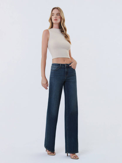 FLYING MONKEY - MID RISE FULL LENGTH DARK WASH WIDE LEG JEANS