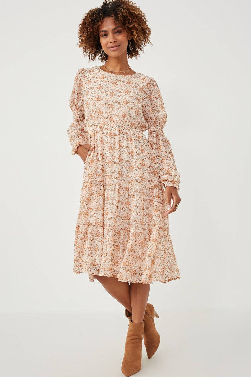 Hayden LA - Womens Floral Print Smocked Sleeve Midi Dress