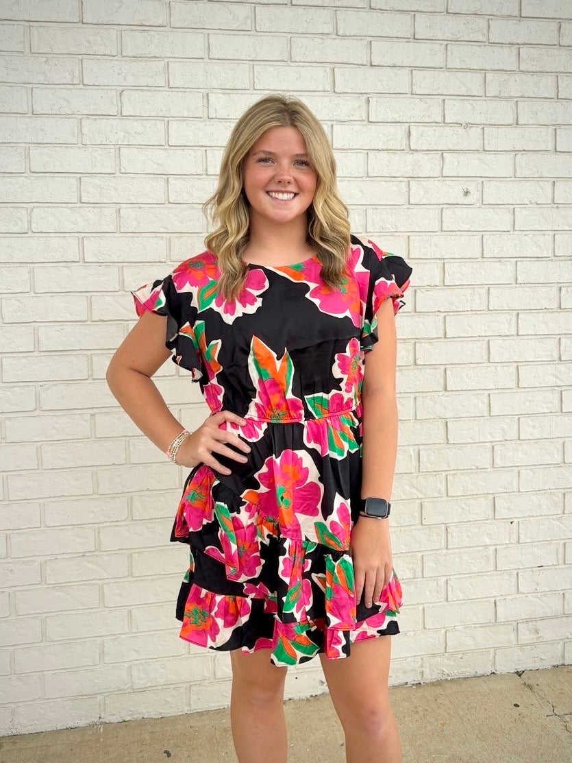 Asymmetrical Satin Ruffle Tier Short Dress