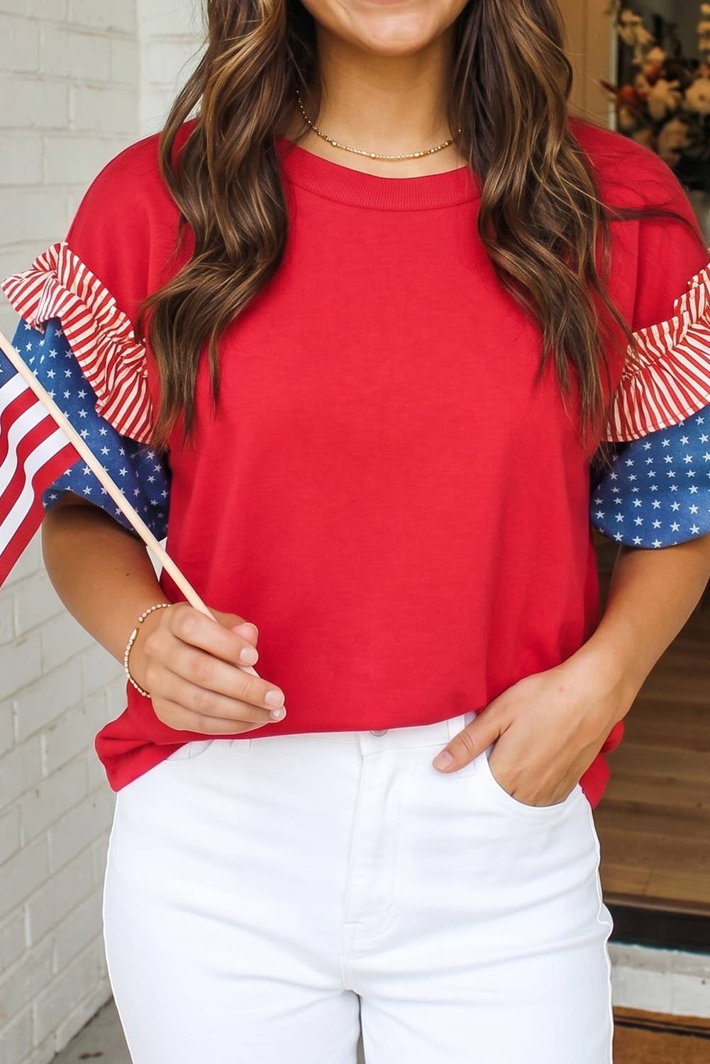 Stars Stripes Short Puff Sleeve Top