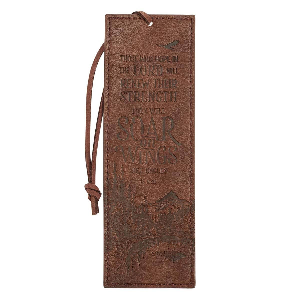 Christian Art Gifts - Bookmark Faux Leather Brown Soar On Wings Isa. 40:31