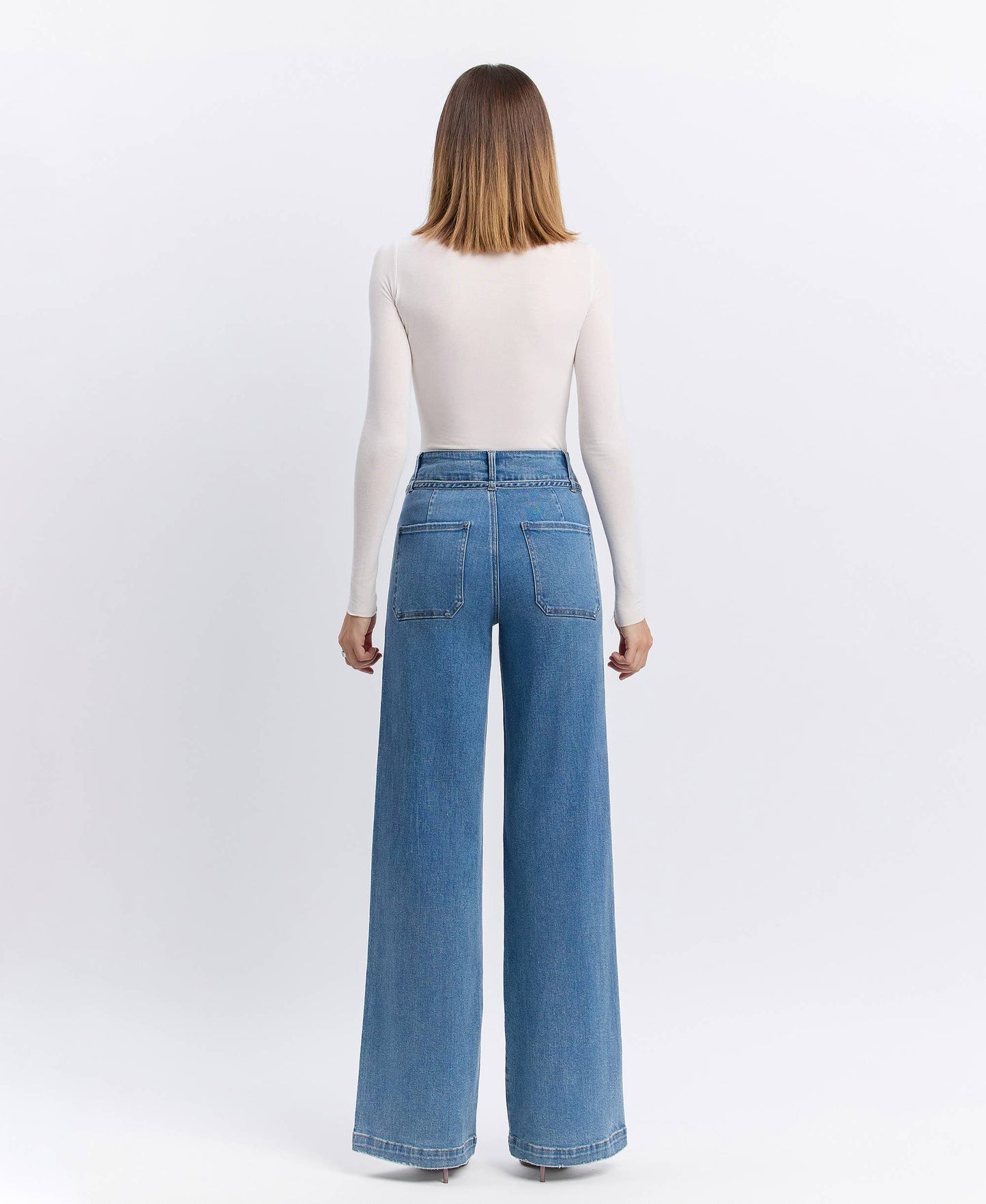 VERVET by FLYING MONKEY - SUPER HIGH RISE TIE WAISTBAND WIDE LEG JEANS T6765