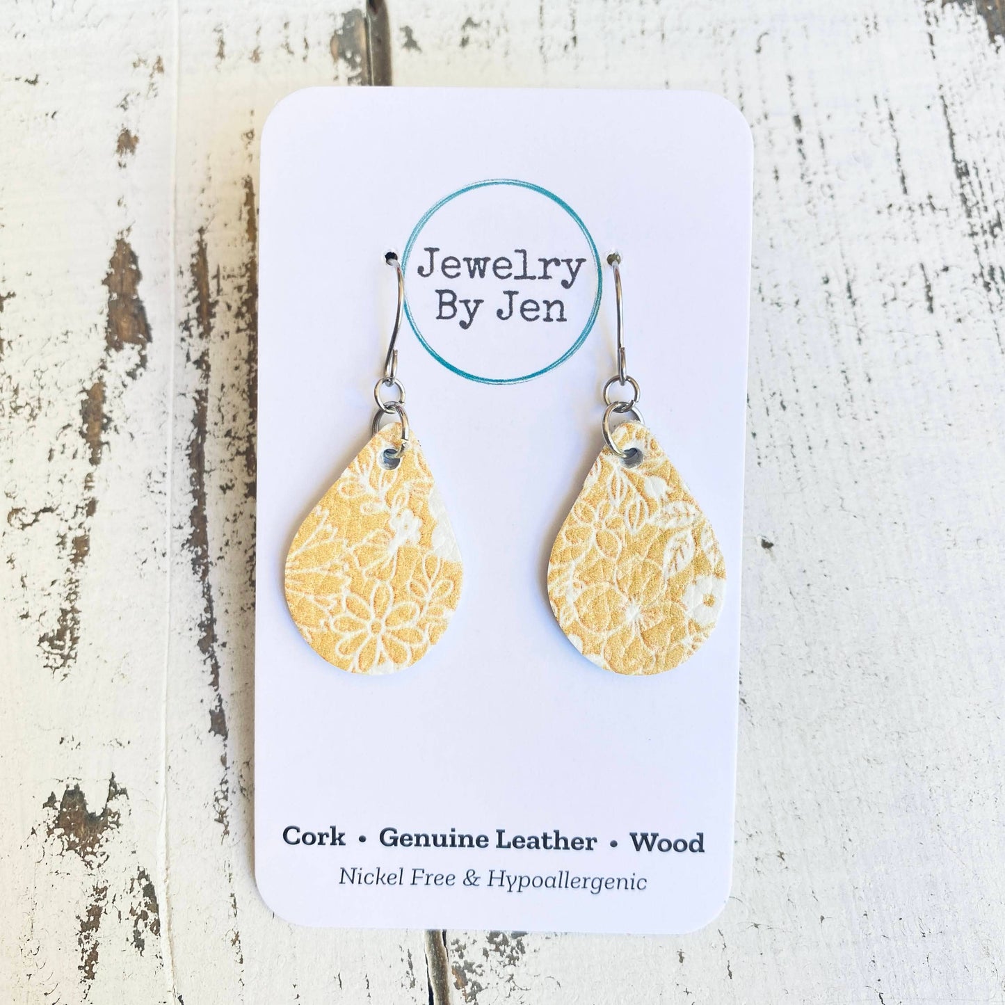 Jewelry By Jen - Small Teardrop: Yellow & White Flowers