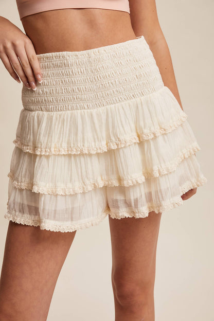 Listicle - Tiered Ruffle Lace Trim Skort LP0265