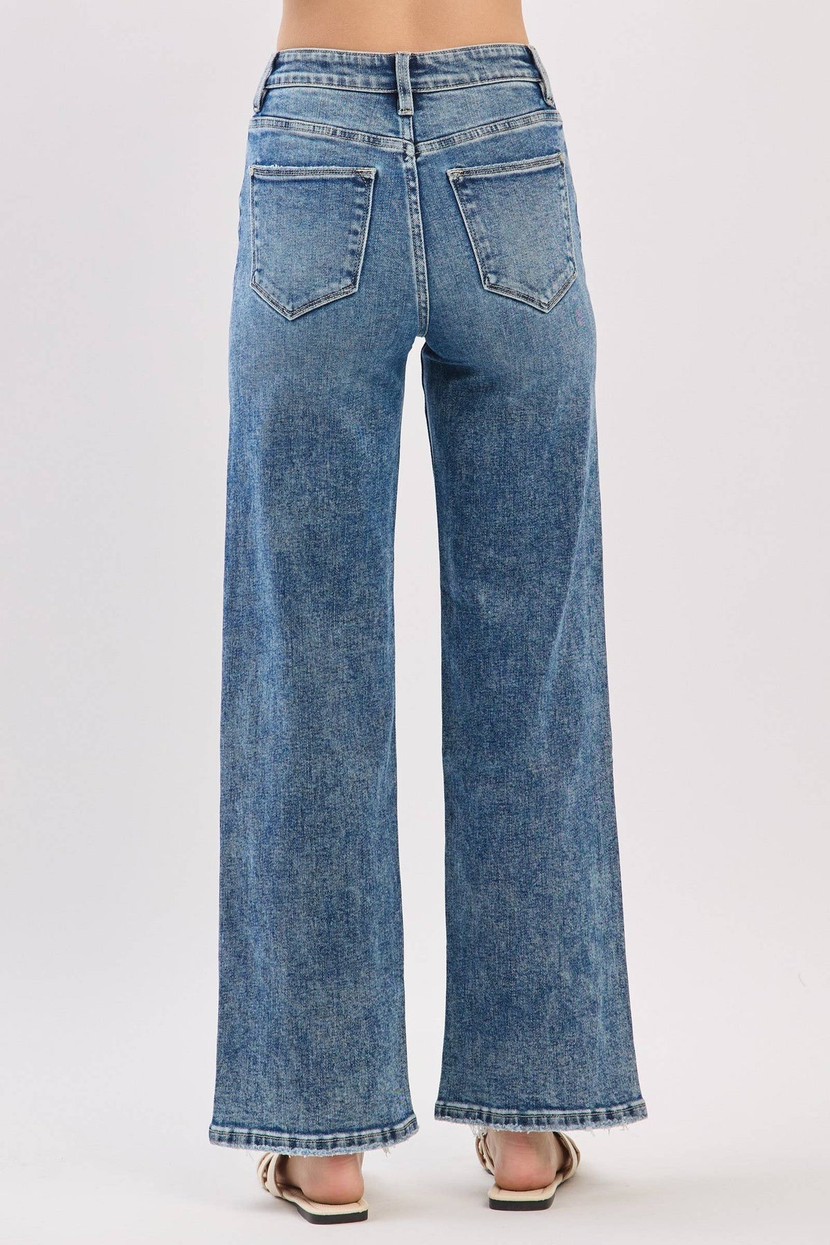 Petra153 - P1544W-MA HIGH RISE SLIM WIDE LEG W/ DESTROYED HEM JEANS