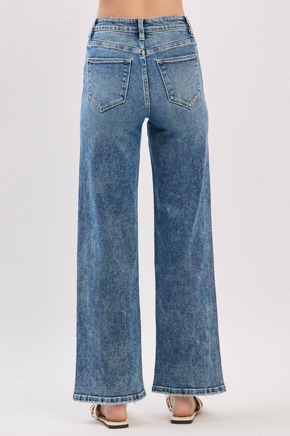 Petra153 - P1544W-MA HIGH RISE SLIM WIDE LEG W/ DESTROYED HEM JEANS