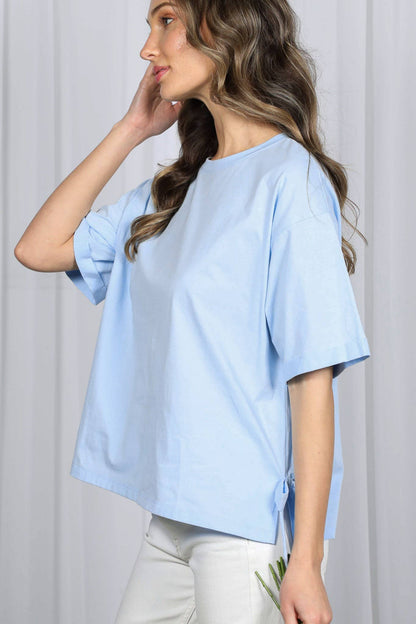 Vine & Love - Bow With Side Slit 100% Cotton Knit Top VT82807-