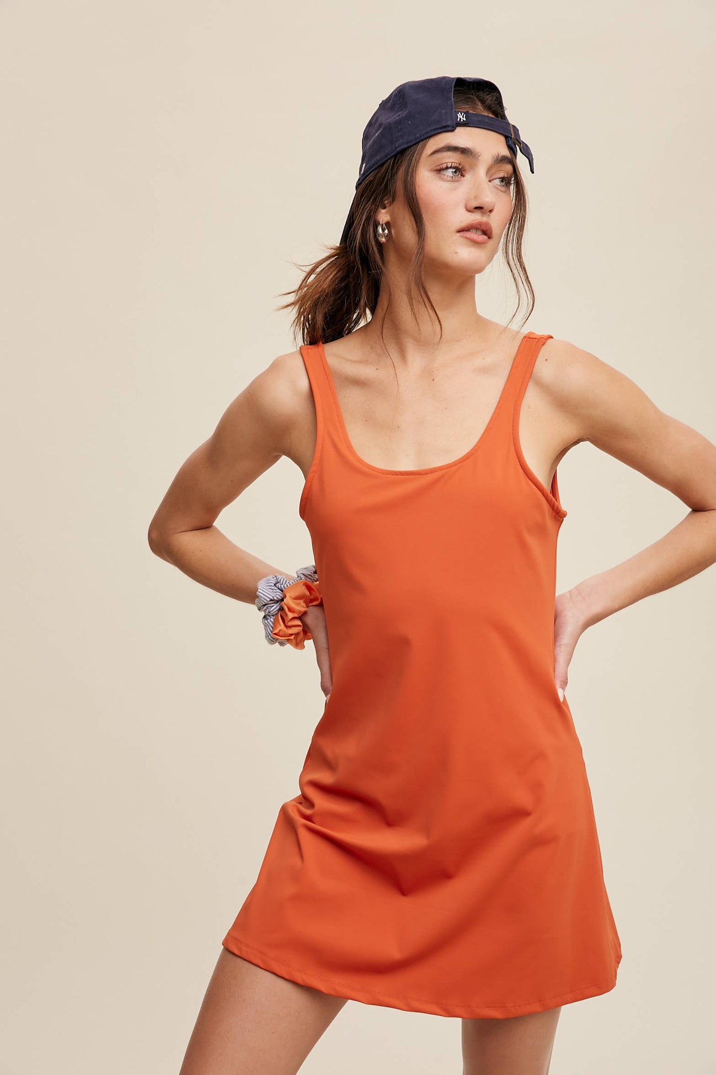 Listicle - Active Tank Mini Dress with Built-in Romper Lining