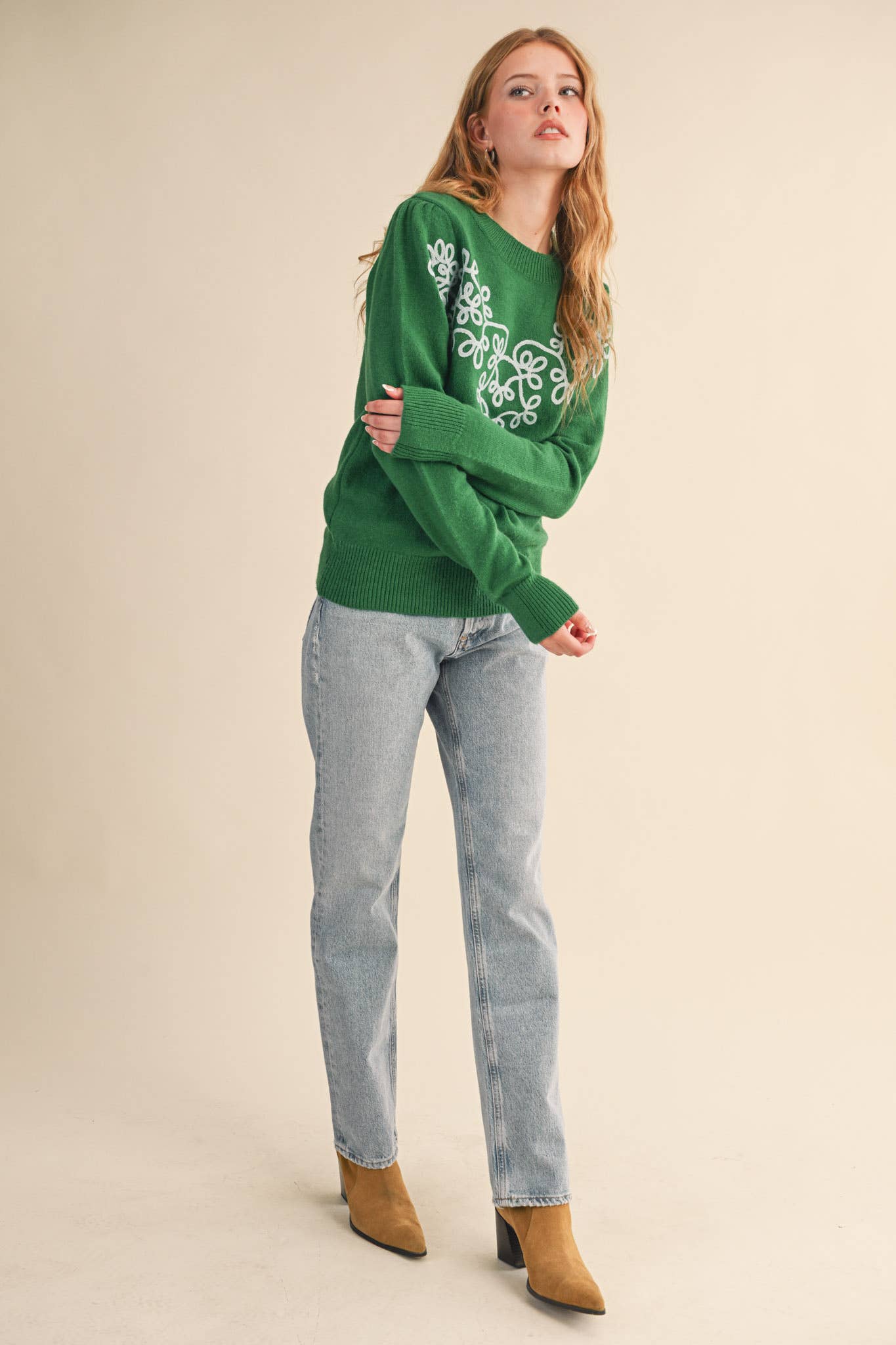 &MERCI - FLORAL KNIT DESIGN PULLOVER SWEATER MSW11201