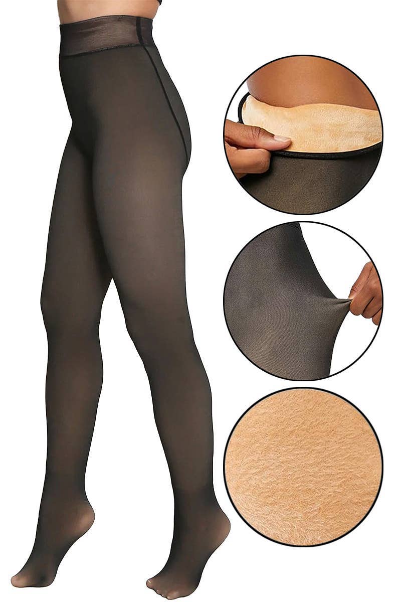 Cap Zone - Women's Fake Sheer Fleece Lined Pantyhose Tights