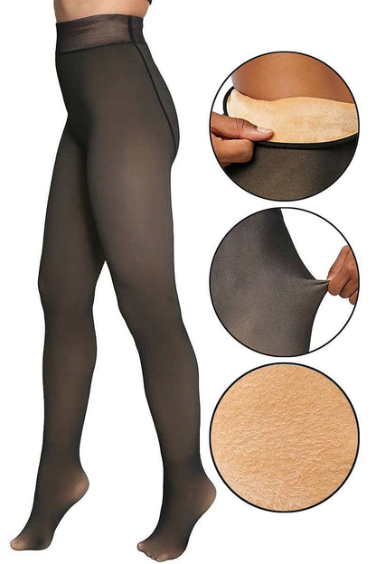 Cap Zone - Women's Fake Sheer Fleece Lined Pantyhose Tights