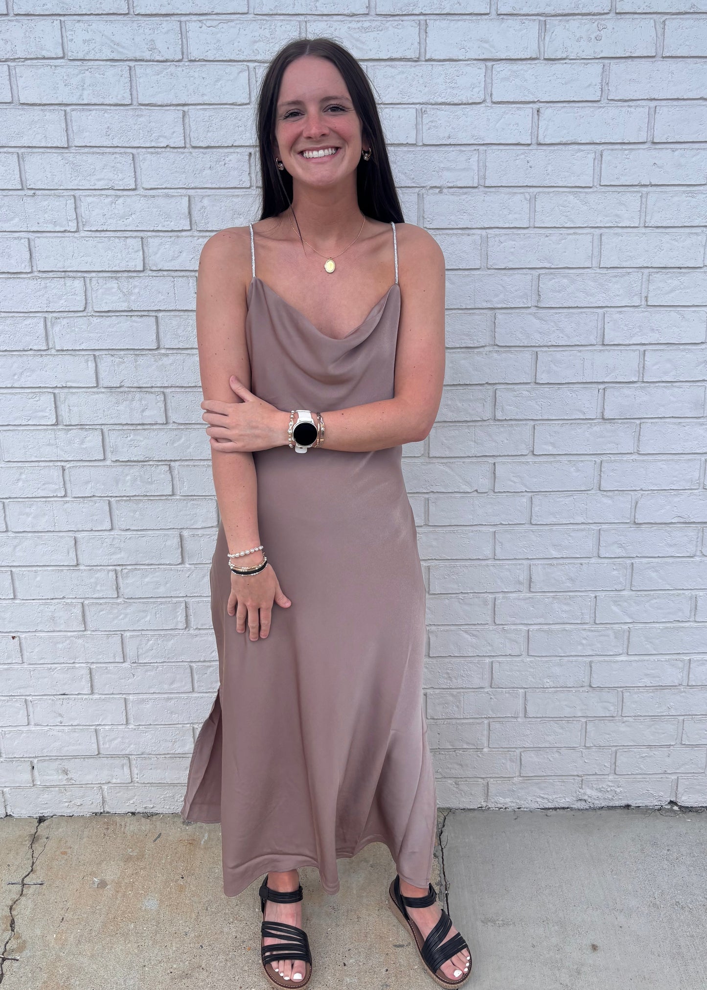 Silk Slip Dress with Bedazzled Straps