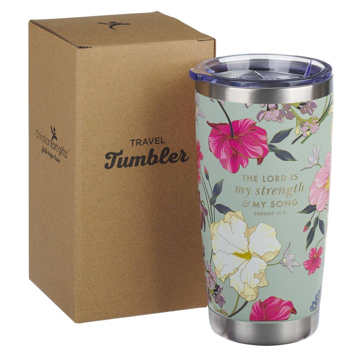 Christian Art Gifts - Tumbler SS Teal Strength Exodus 15:2
