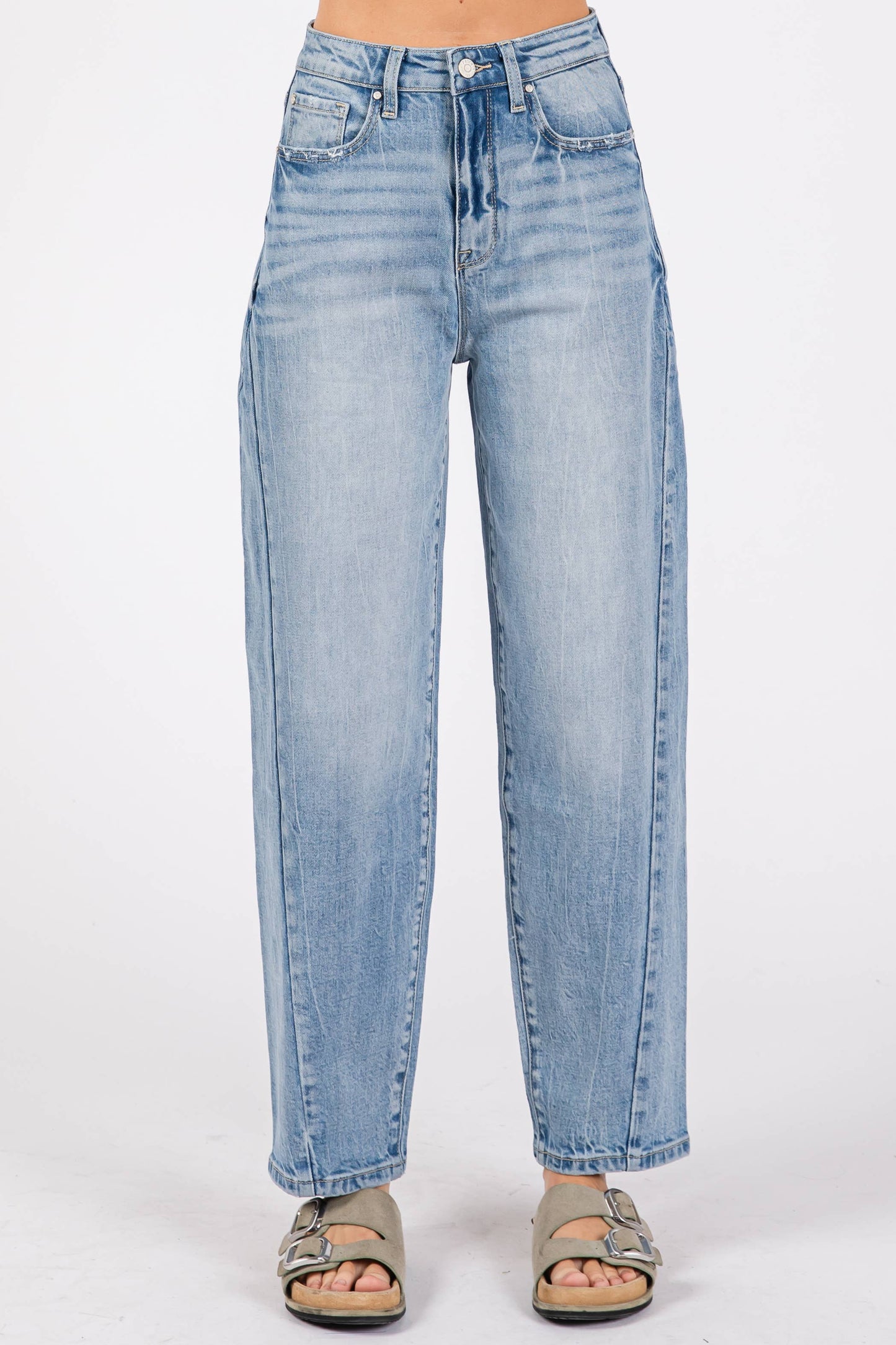 Petra SIDE SEAM DETAILING HIGH RISE COMFORT BARREL JEANS