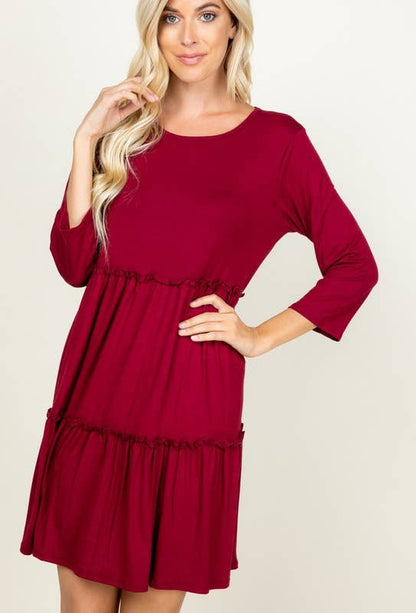 BLACK SOLID DRESS WITH RUFFLE DETAIL