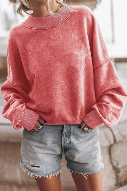 Lovesoft - Solid Color Drop Shoulder Crew Neck Pullover Sweatshirt