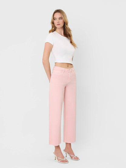 VERVET by FLYING MONKEY - HIGH RISE PALE LILAC COLOR CROP WIDE LEG JEANS T5894PLL