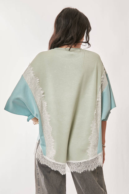 PLUS YOU ARE MY LOVE PRINT LACE SHORT SLEEVE TOP