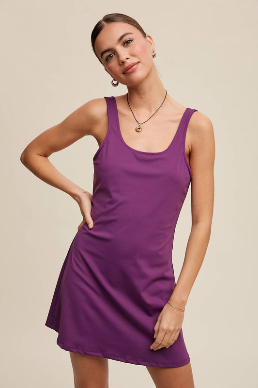 Listicle - Active Tank Mini Dress with Built-in Romper Lining
