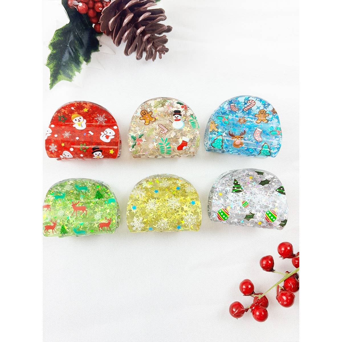 Love and Repeat - Christmas Prints on Glitter Mini Hair Claw Clip
