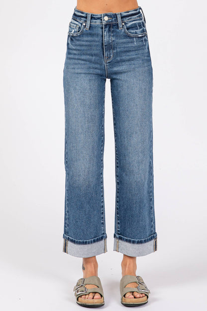 Petra153 - P1272T-MD HIGH RISE STRETCH RELAXED STRAIGHT W/ CUFFED HEM