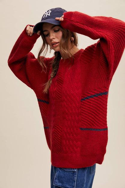 Listicle - Cable Patchwork Knit Pullover LSW0878