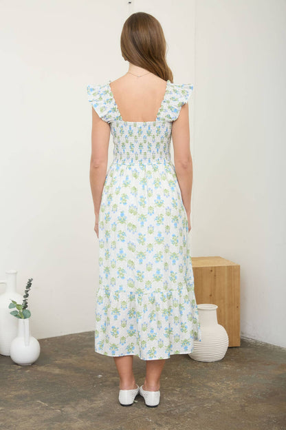 Blu Pepper - PLUS FLORAL TILE PATTERN SMOCKED MIDI DRESS