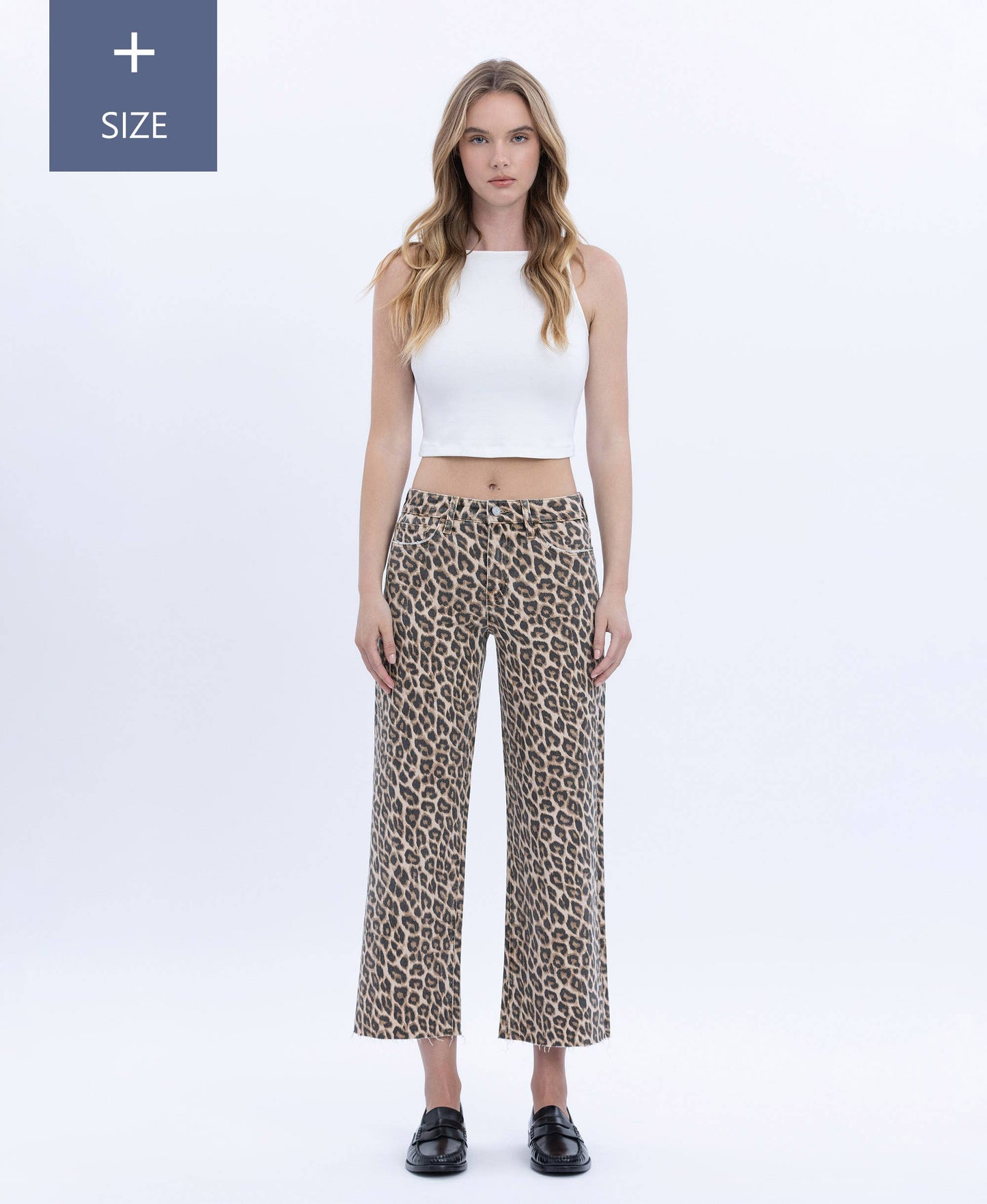 VERVET by FLYING MONKEY - PLUS HIGH RISE ANIMAL PRINT CROP WIDE LEG JEANS T5894LPD-P