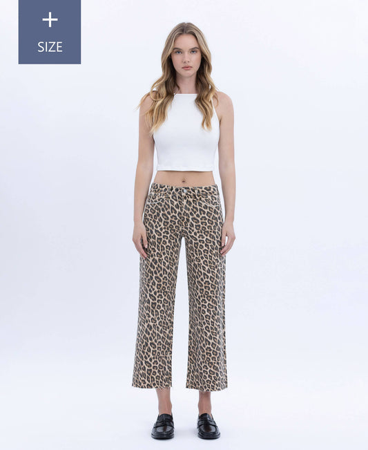 VERVET - PLUS HIGH RISE ANIMAL PRINT CROP WIDE LEG JEANS