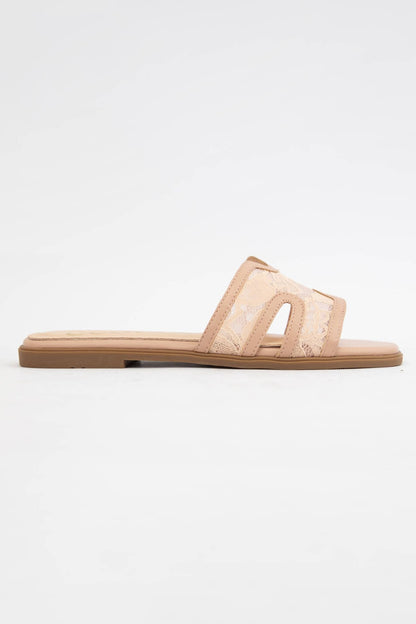 CCOCCI - BRITNEY Lace Mesh Sandals  H-Cutout Square Toe Slides