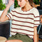 Scalloped Edge Crew Neck Striped Crochet Sweater