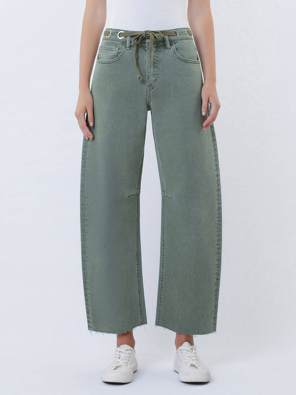 VERVET by FLYING MONKEY - SUPER HIGH RISE DRAWSTRING WB WIDE BARREL JEANS T7041OLV