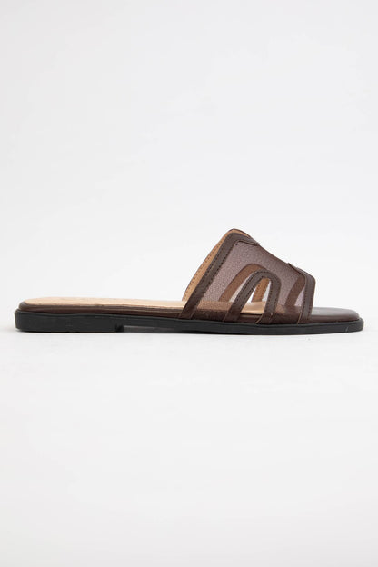 CCOCCI - BRITNEY Lace Mesh Sandals  H-Cutout Square Toe Slides