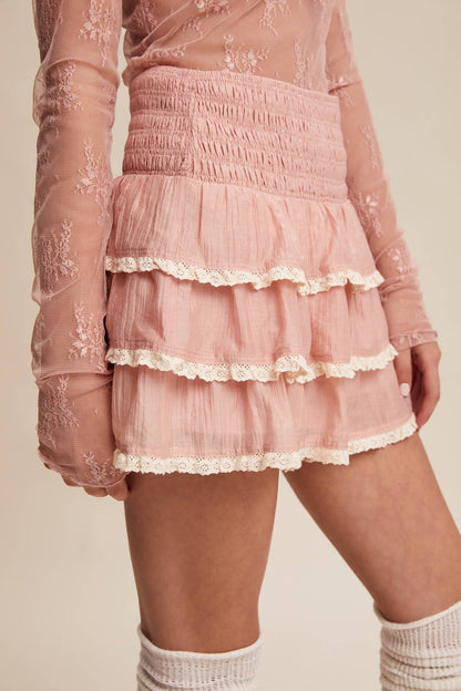 Listicle - Tiered Ruffle Lace Trim Skort LP0265
