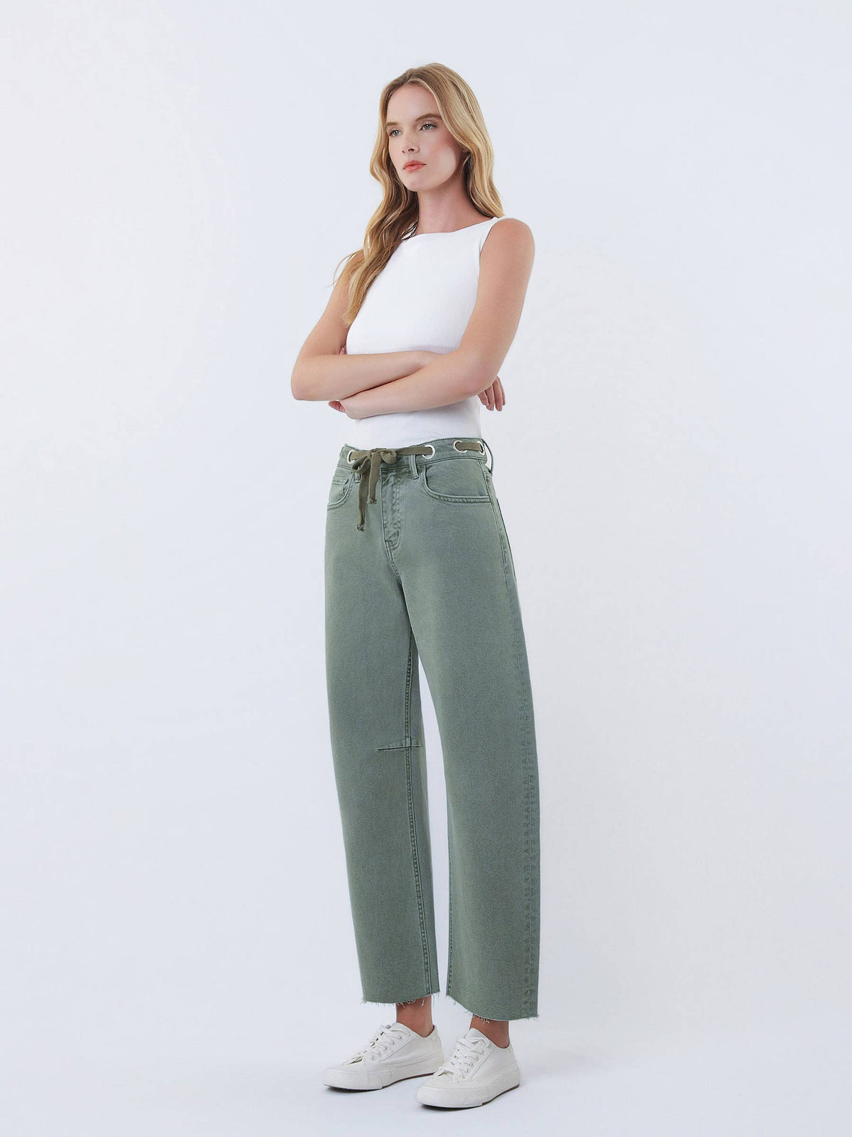 VERVET by FLYING MONKEY - SUPER HIGH RISE DRAWSTRING WB WIDE BARREL JEANS T7041OLV