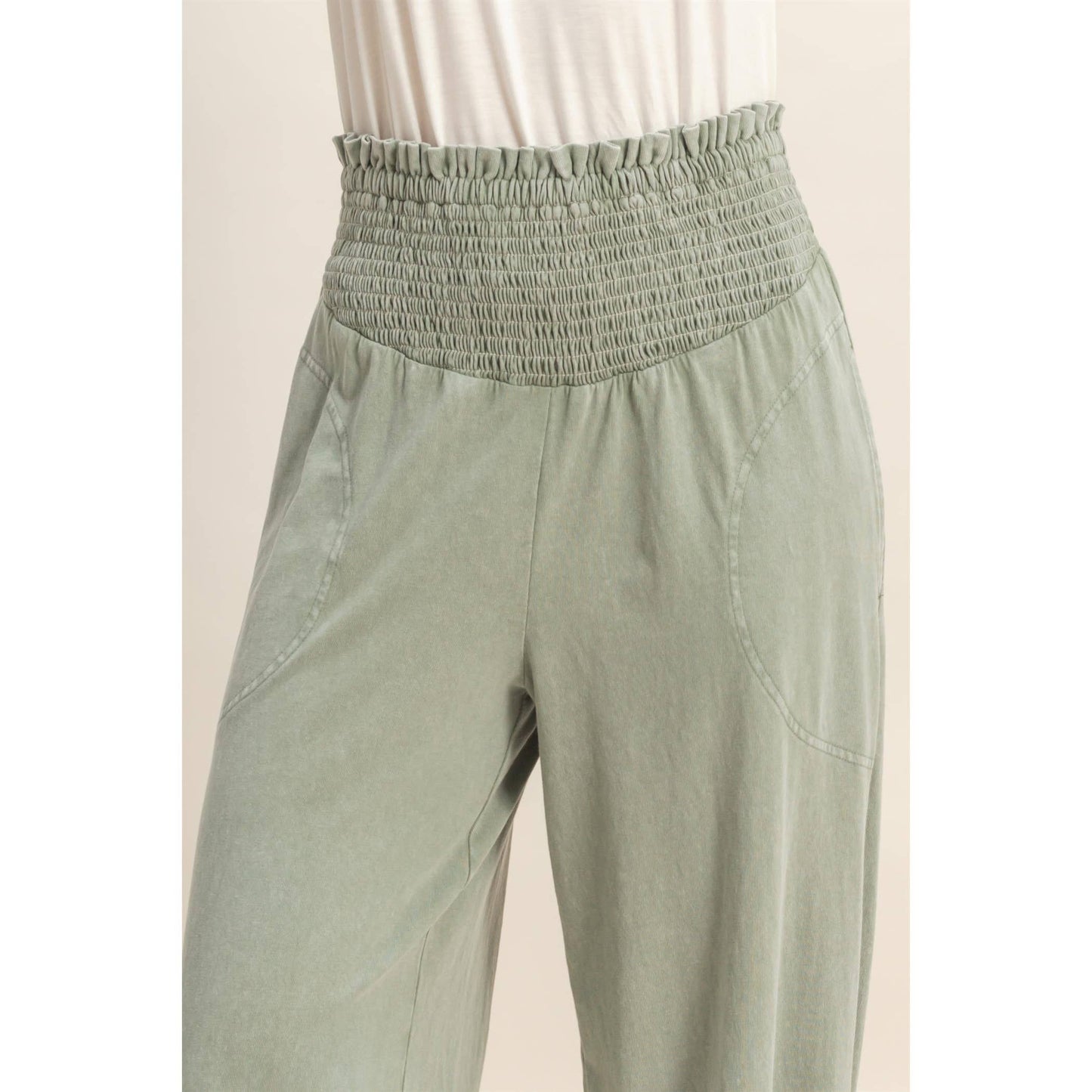 HYFVE - Mineral Washed Wide-Leg Smocked Waist Pants