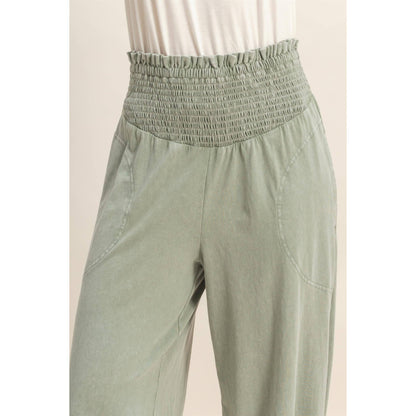 HYFVE - Mineral Washed Wide-Leg Smocked Waist Pants