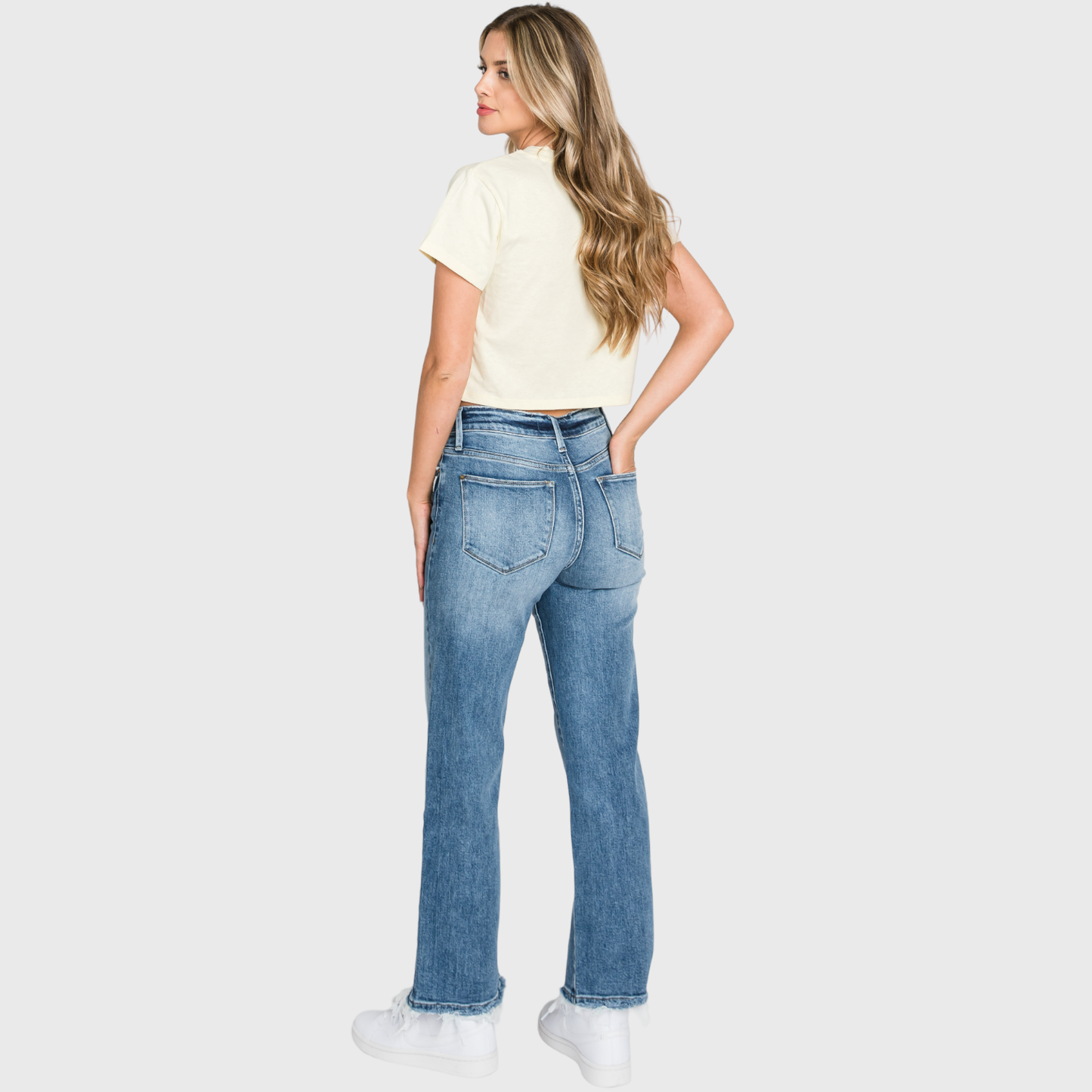 P489WF-MD SUPER HIGH RISE STRETCH SLIM STRAIGHT JEANS: 7/27