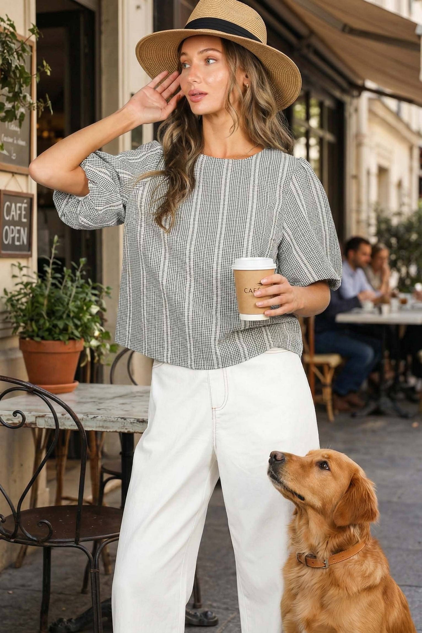 V-Back 2 Bow Accent Feminine Plaid Blouse Top