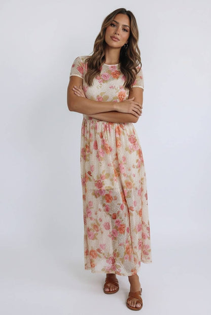 Kori America - FLORAL PRINT NETTED LINED MIDI DRESS