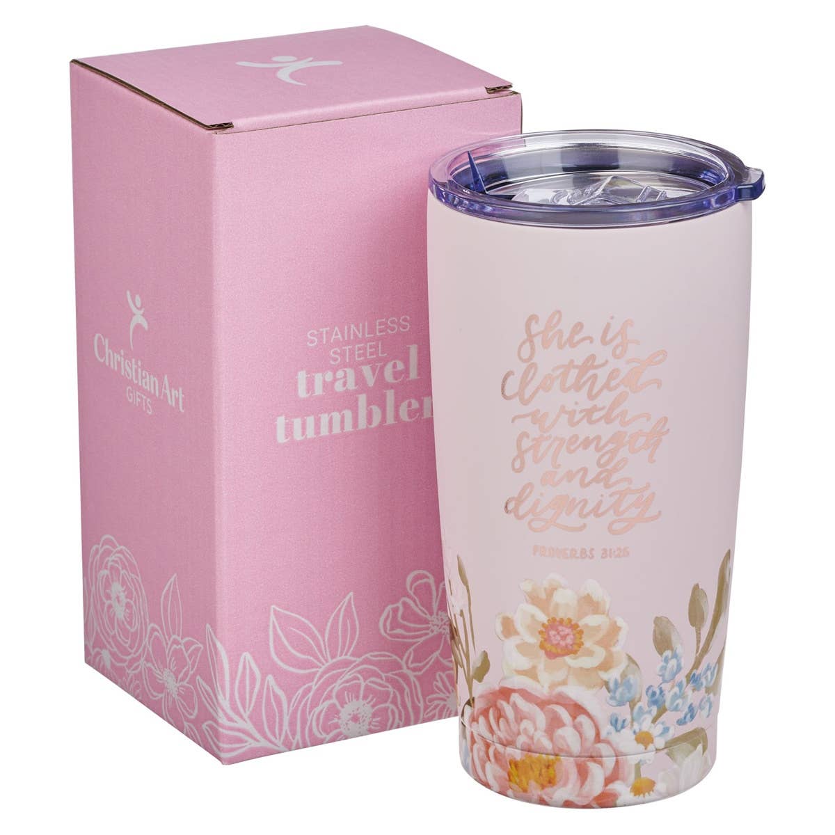 Christian Art Gifts - Tumbler SS Pink Strength & Dignity Prov. 31:25