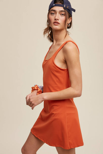 Listicle - Active Tank Mini Dress with Built-in Romper Lining