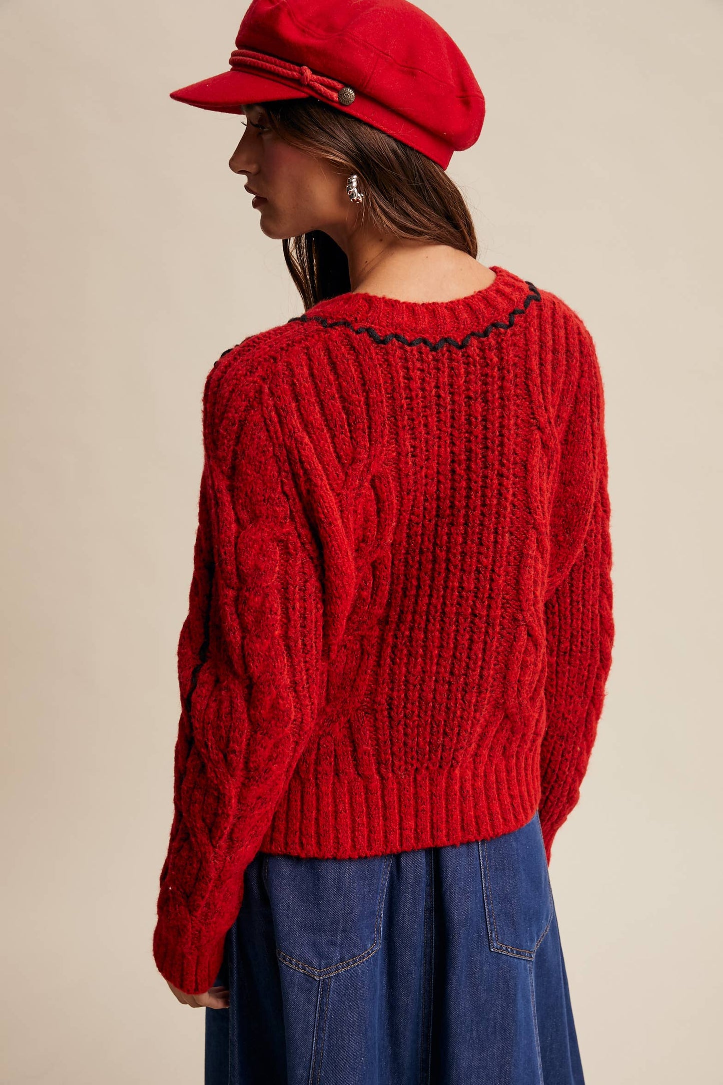 Listicle - Contrast Stitch Cable Knit Sweater LSW1013